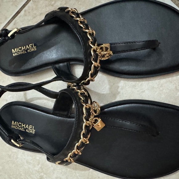 MICHAEL Michael Kors Shoes - Never worn black leather with gold accents Michael Kors sandals size 8